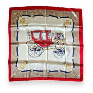 Red Edges carriage Square Scarf 35” X 35” Women Headscarf Scarve Beige Elegant